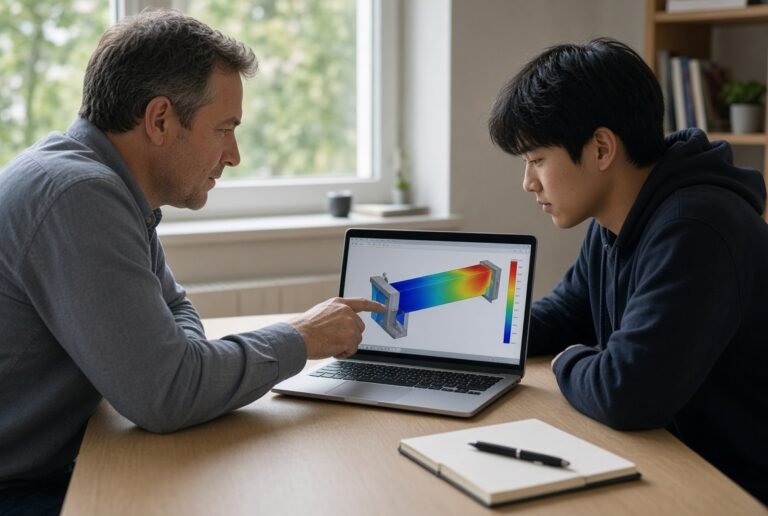 A mentor and student one-on-one at a laptop.
