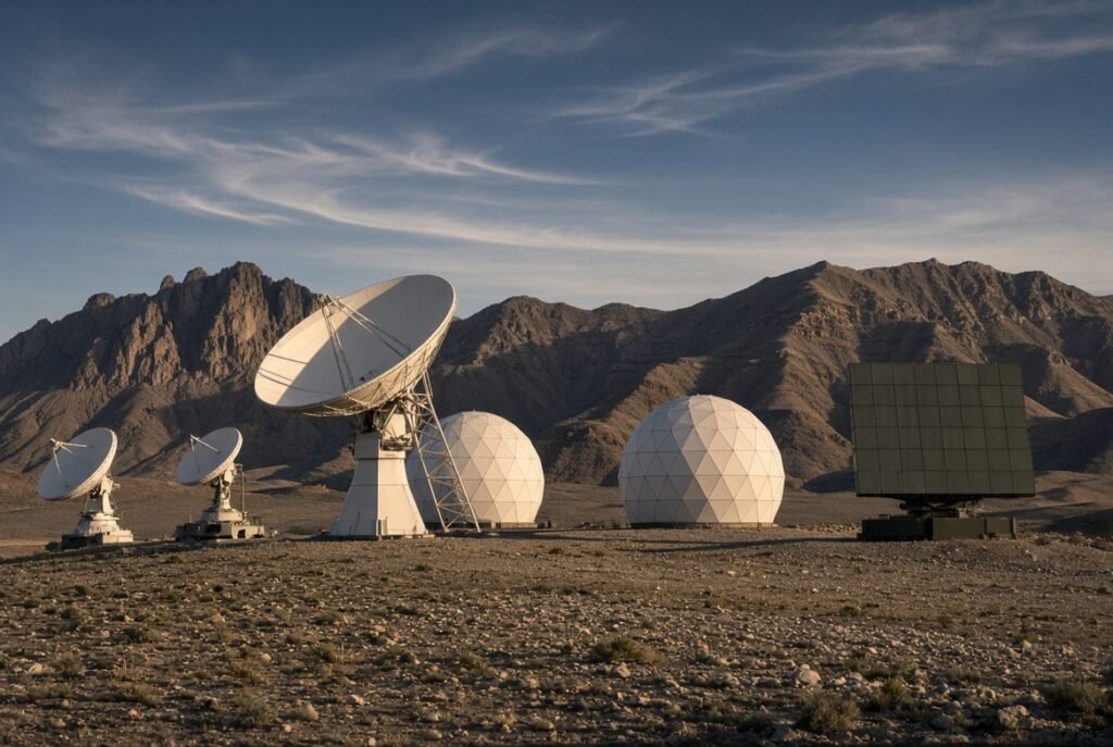 A satellite, aircraft, or radar array.