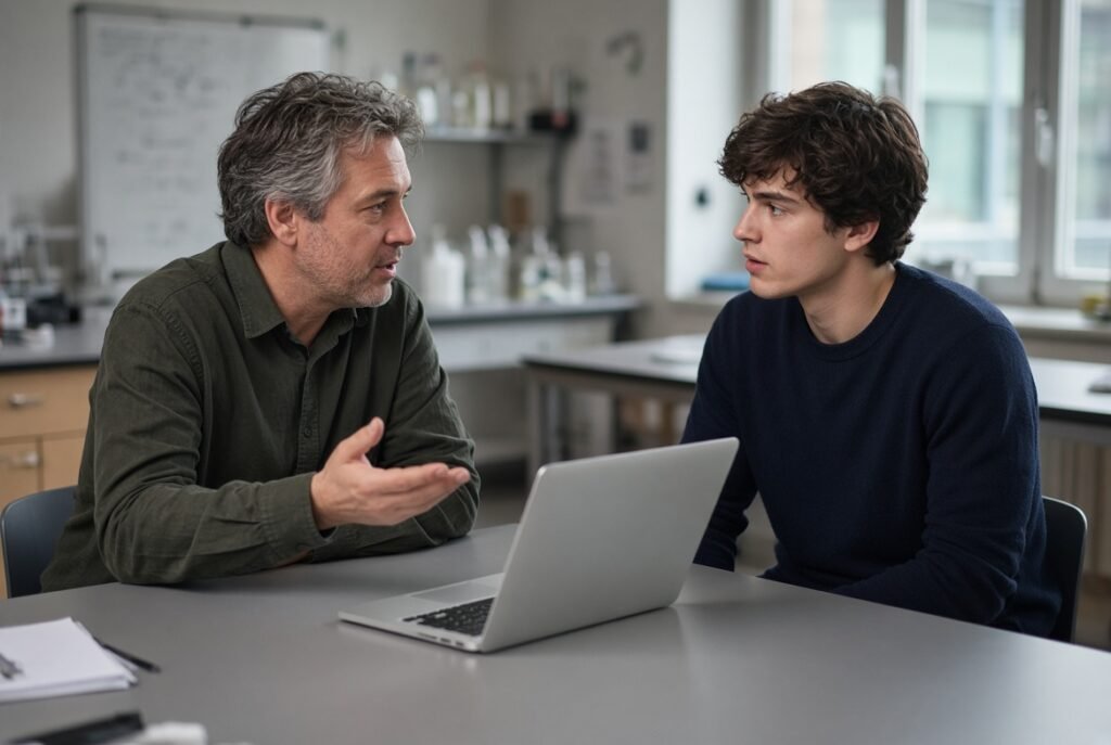 Students and mentors together — a warm, real moment in a lab or on campus.
